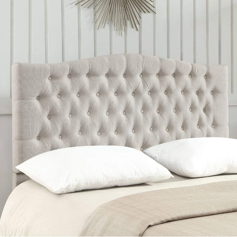 - 24KF Upholstered Tufted Button Linen Fabric Headboard,Comfortable  Fashional Headboard Queen/Full Size,Ivory
