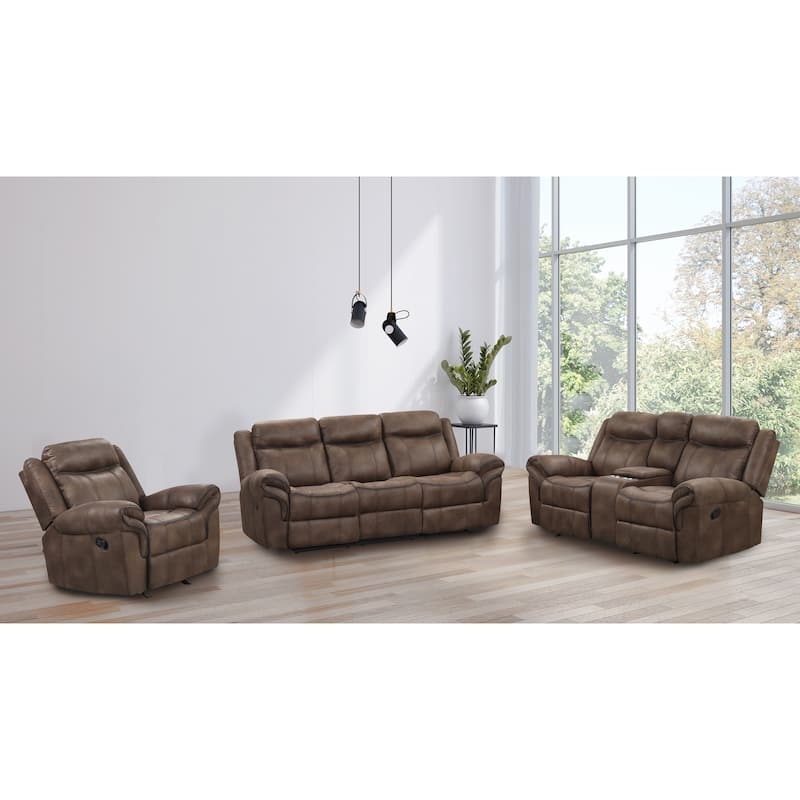 3-Piece Brown Living Room Set with Console Loveseat and Cup Holders