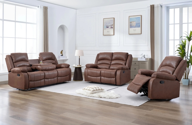 3-Piece Living Room Set in Microsuede with Drop Down Console
