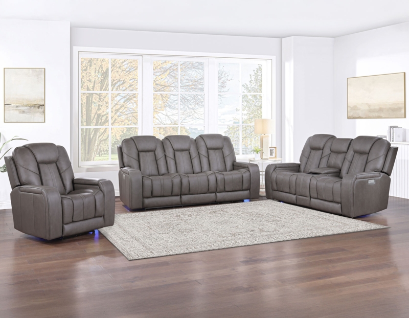 3-Piece Power Reclining Living Room Set with Blue LED Underglow