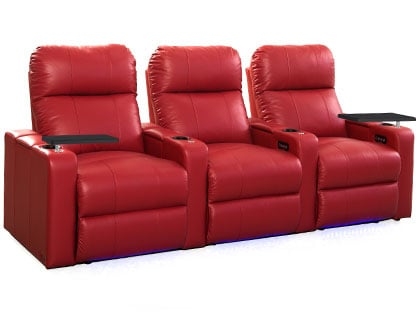 3-Seat Theater Seating Row: Red Upholstery with LED Base Lighting