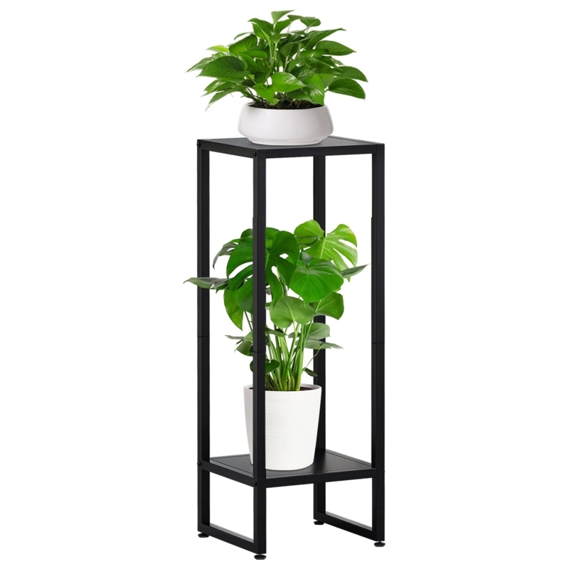 : 37.4" Tall Plant Stands Indoor, Plant Stand indoor Tall ,Plant  Pedestal stand,Black Metal Plant Stands Indoor, 2- Tier Modern Corner Plant  Stand Rack Shelves , Square Plant Tables for Corner