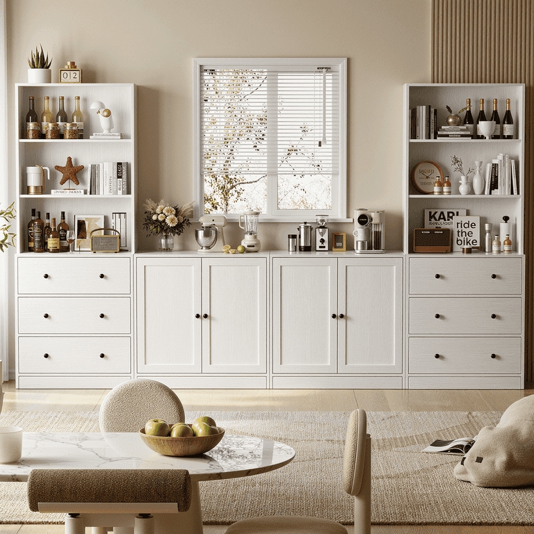 4-Piece Modular Pantry Cabinet Set with Integrated Hutch