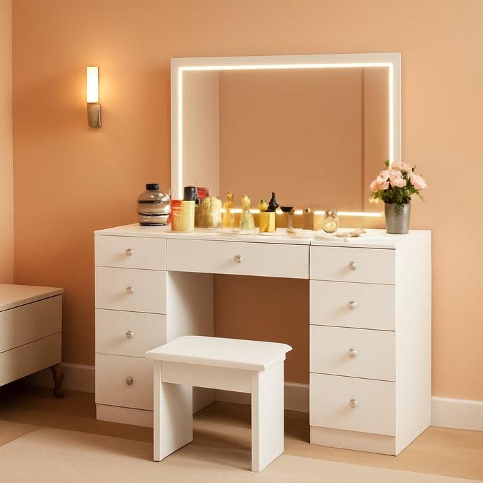 43 inch Ivory Glass Top Vanity Featuring Lighted Mirror