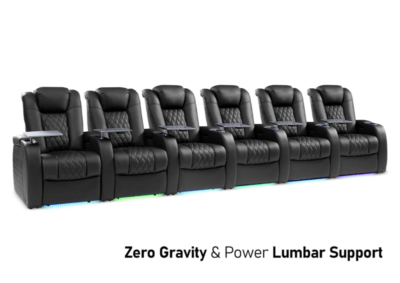 6-Seat Theater Recliner Row, Black Diamond Quilted with LED