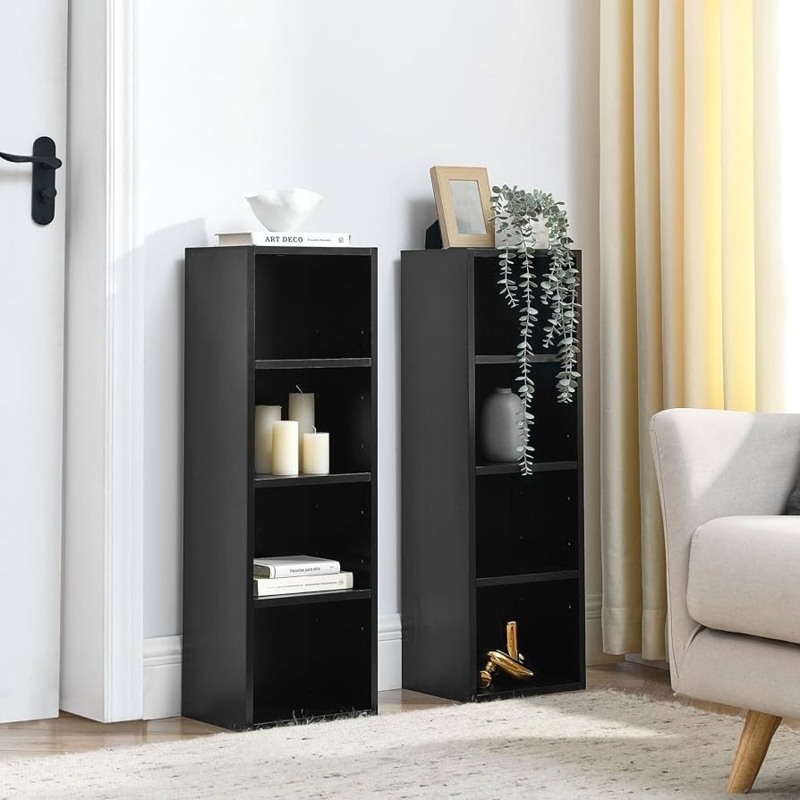70.9" Slim Black Bookshelf, 8-Shelf Tall Narrow Display Bookcase Organizer  with Adjustable Shelves, Double-Decker Design for Home Office, Modern  Storage Cabinet for Books, CDs & Decor : Home & Kitchen -
