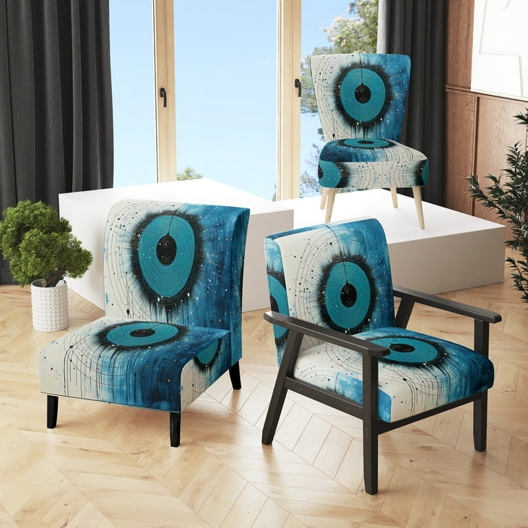 Abstract Accent Chairs, Celestial Pattern, Tapered Legs