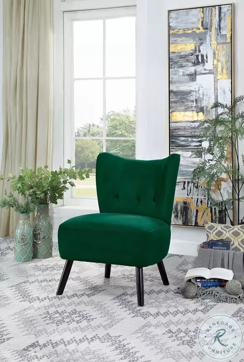 Accent Chair Armless Emerald Green Velvet Curved Wing Back Glam