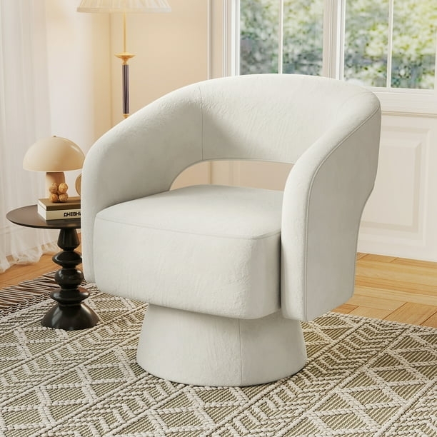Accent Chair Beige Cutout Back Pedestal Swivel