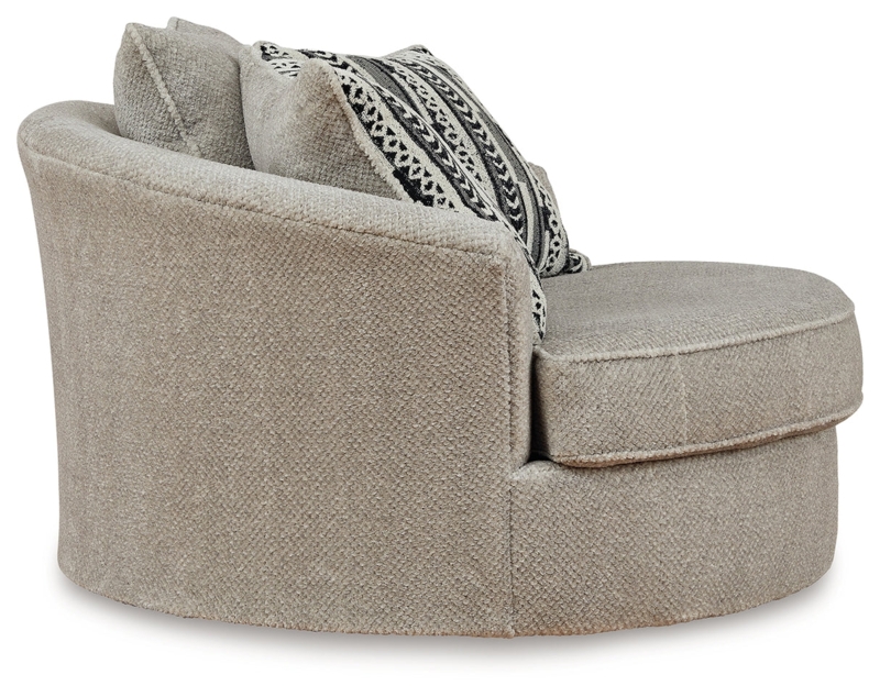 Accent Chair Beige Sisal-Look Weave Oversized Swivel