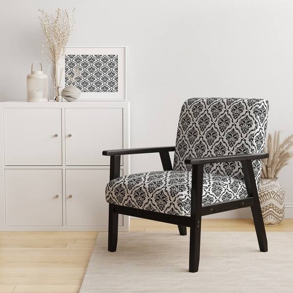 Accent Chair Black and White Damask Traditional High Back Flared Arms