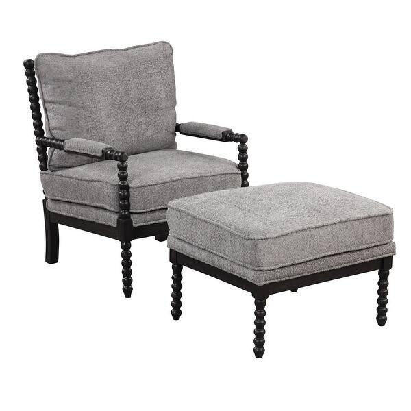 Accent Chair Bobbin Spindle Frame Grey Fabric with Padded Armrests