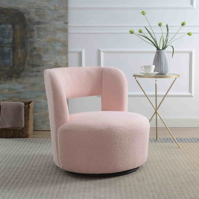 Accent Chair Boucle Fabric Open Back Cutout Light Pink Chic