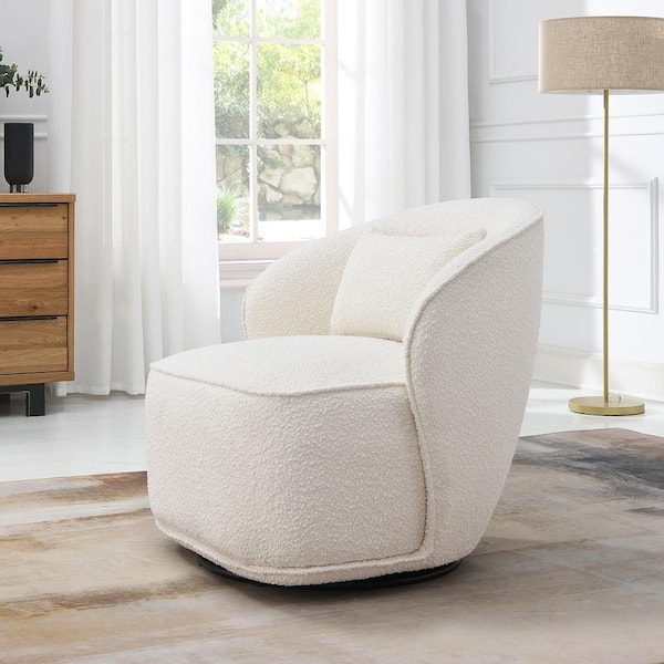 Accent Chair: Boucle Swivel with Toss Pillow & Gold Legs