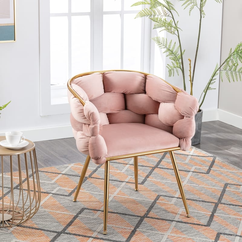Accent Chair Braided Upholstered Back Gold Plated Legs Barrel Velvet