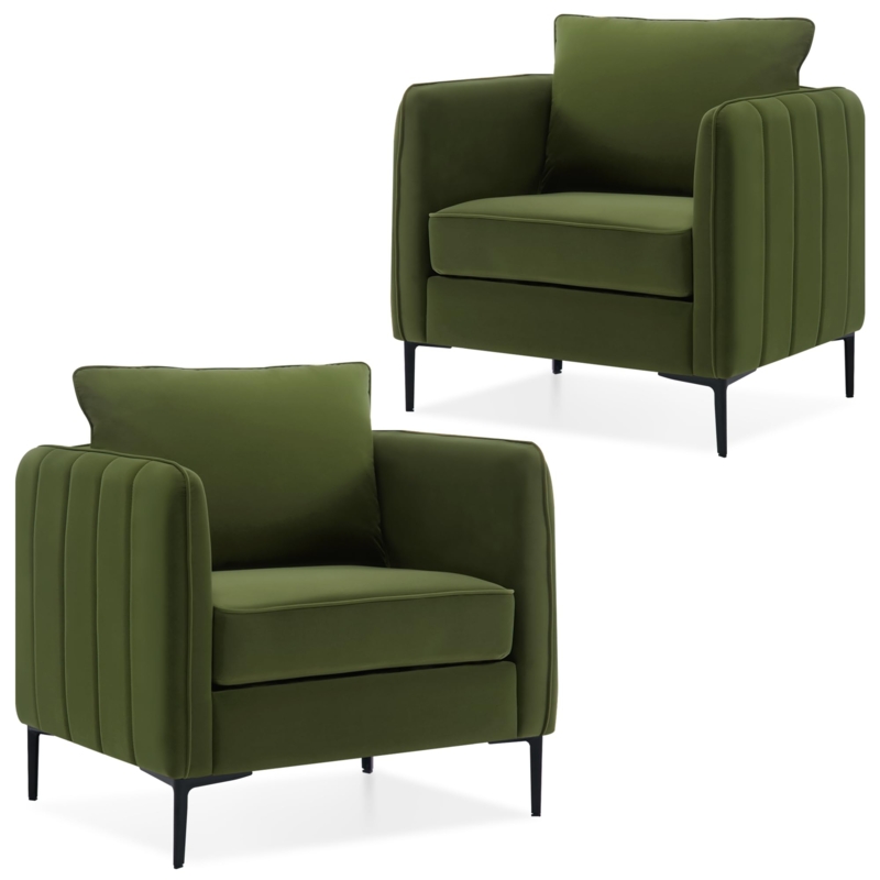 Accent Chair, Channel Tufted Velvet, Track Arms, Black Legs