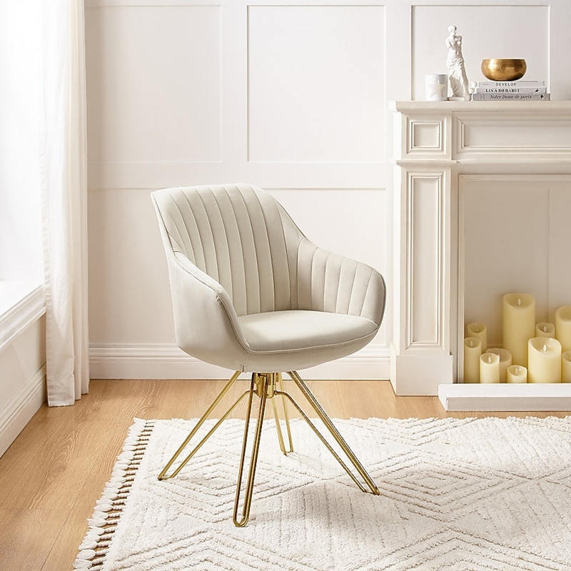 Accent Chair Channel Tufting Gold Splayed Legs Velvet Glam Style