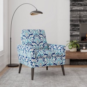 Accent Chair Cobalt Blue Damask Mid-Century Modern Splayed Legs