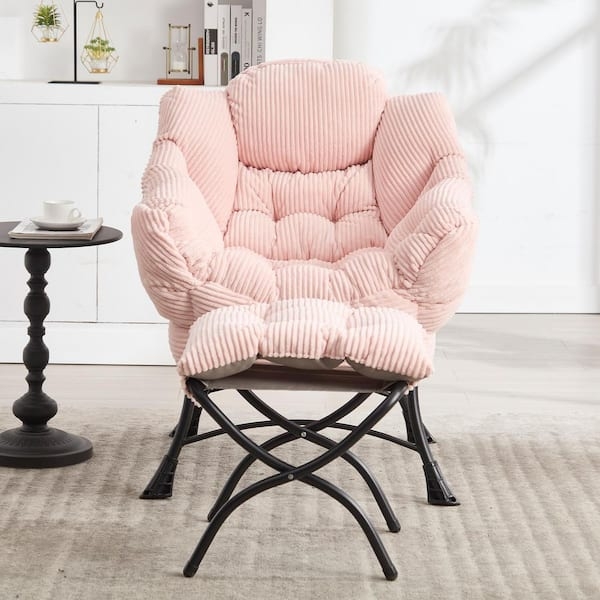 Accent Chair Corduroy Like Texture X Frame Metal Legs Matching Ottoman