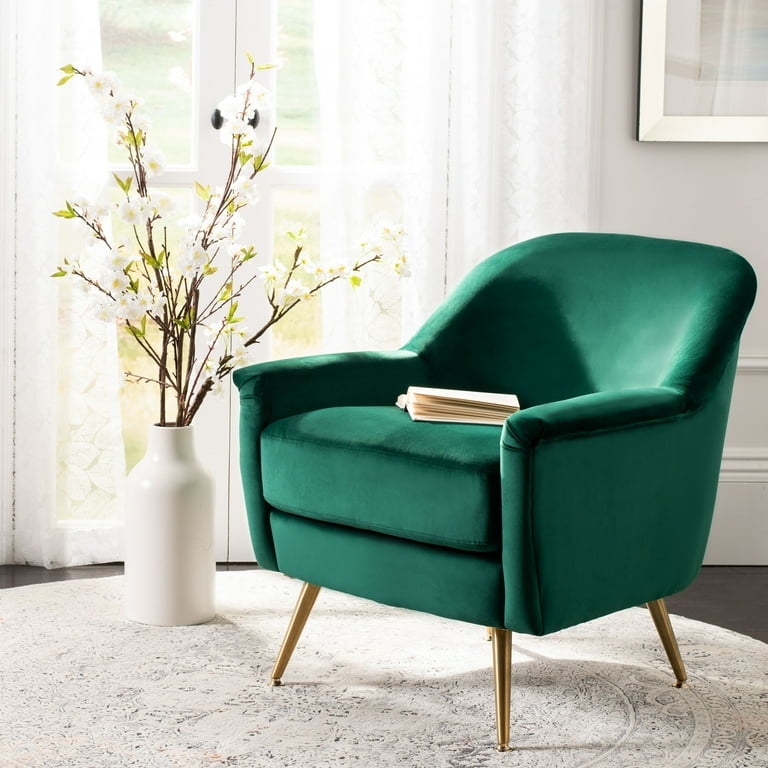 Accent Chair, Curved Barrel Back Velvet, Gold Metal Legs