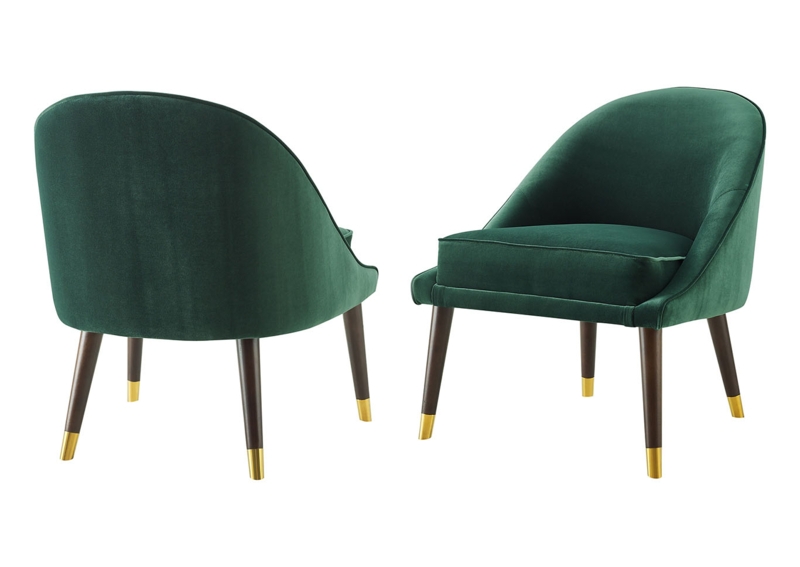 Accent Chair, Curved Velvet Back, Gold-Tipped Legs, Armless