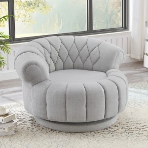 Accent Chair, Diamond Quilted Back, Ribbed Swivel Base, Gray