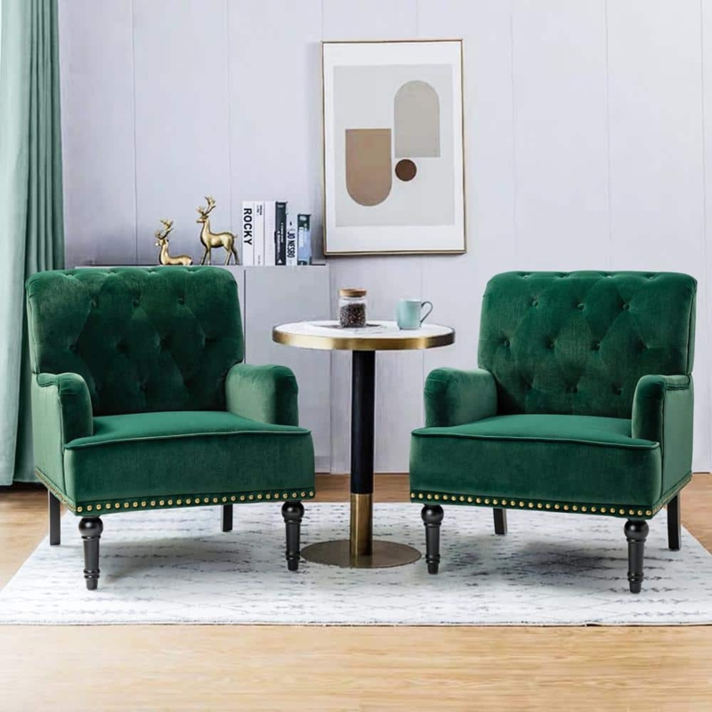 Accent Chair, Diamond Tufted Velvet, Nailhead Trim, Dark Legs