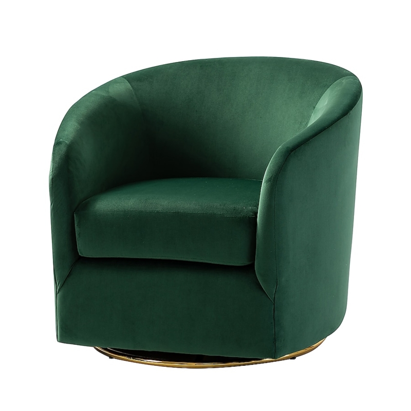 Accent Chair, Emerald Barrel Swivel, Gold Base