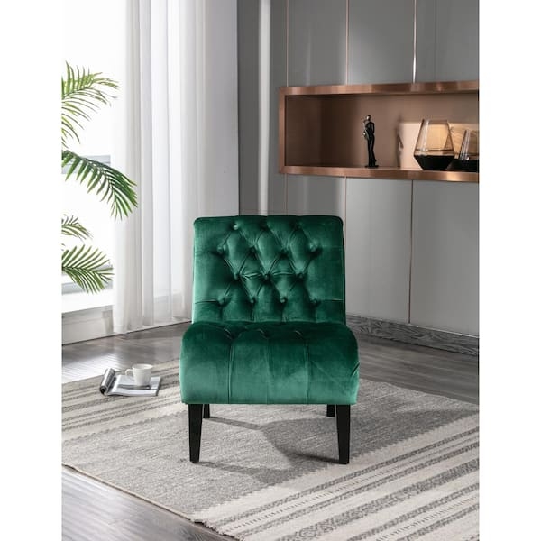Accent Chair, Emerald Slipper, Diamond Tufted, Black Legs