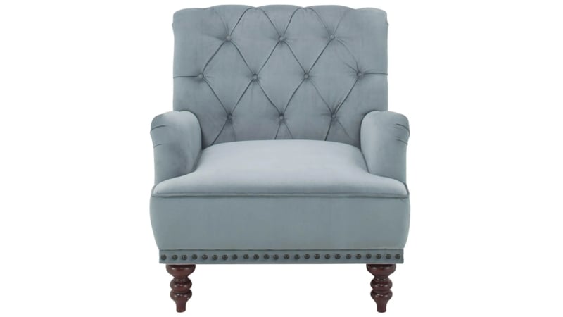 Accent Chair featuring Dusty Blue Diamond Tufting and Scalloped Back
