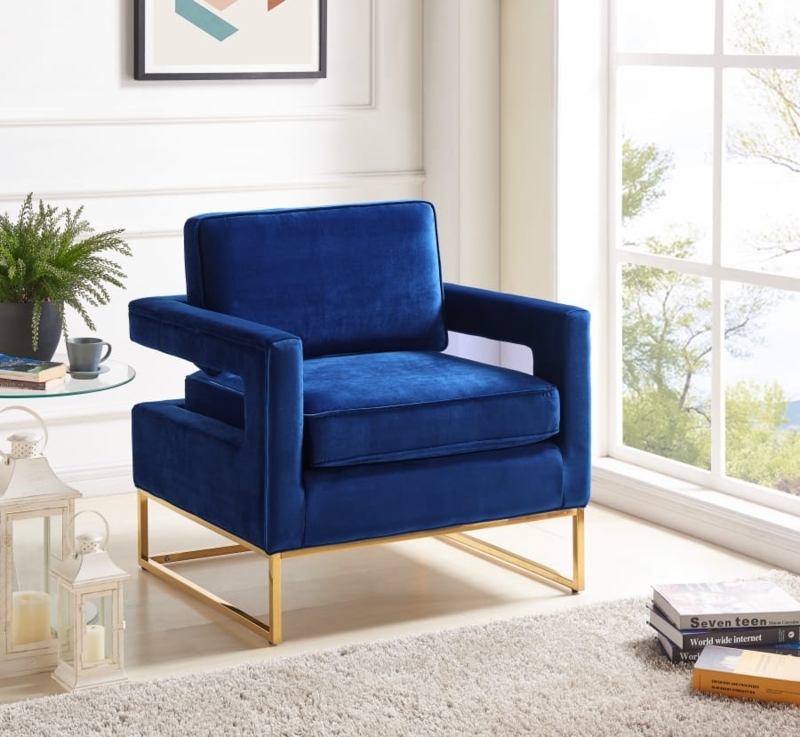 Accent Chair featuring Geometric Cutout Arms and Gold Sled Base