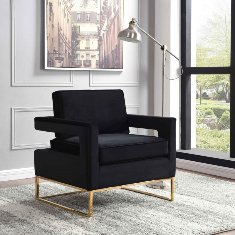 Accent Chair featuring Open Geometric Armrests on Polished Sled Base