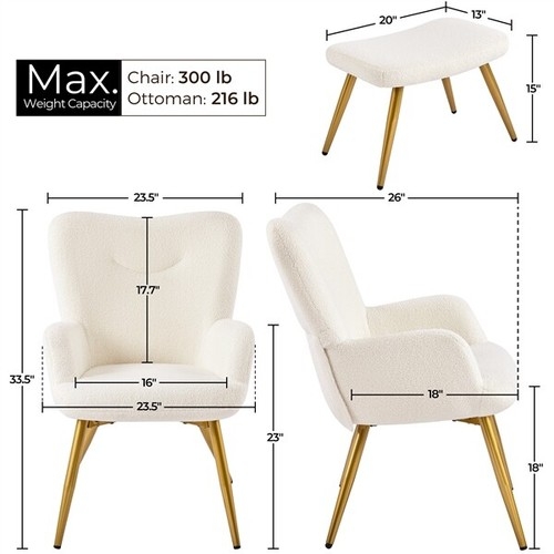 Accent Chair, Gray Button Tufted, Tapered Wood Legs, Matching Ottoman Set.