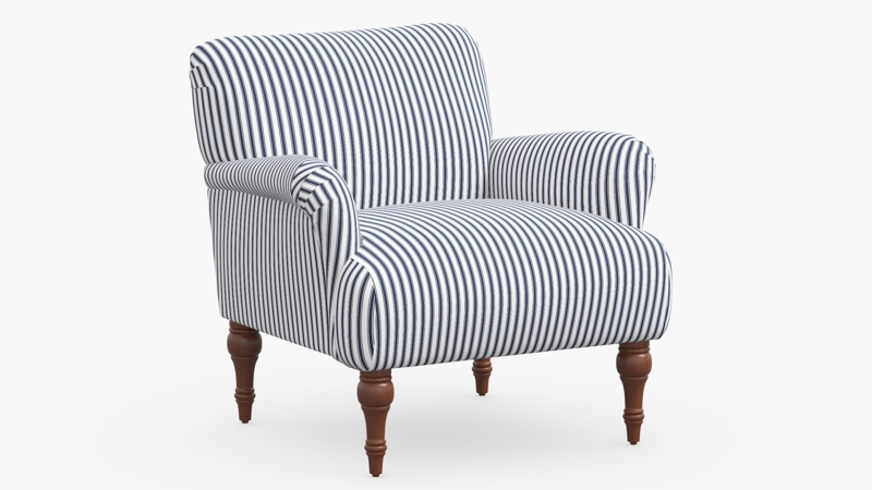 Accent Chair in Navy Ticking Stripe with Dark Espresso Legs