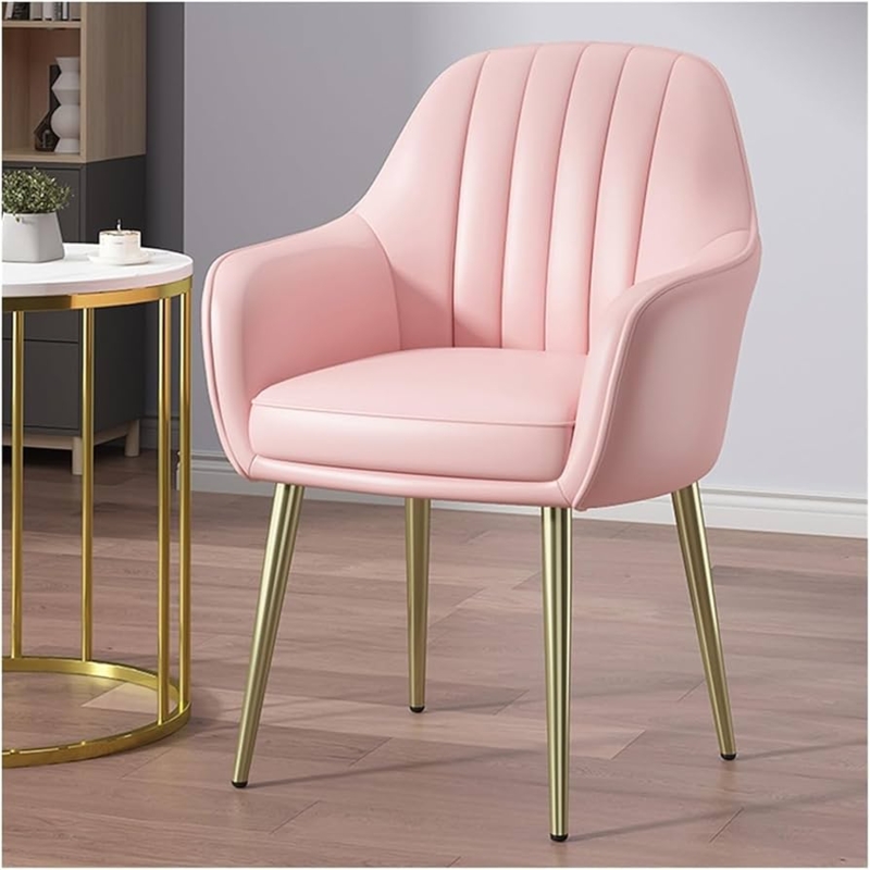 Accent Chair in Pink Faux Leather with Gold Tapered Legs
