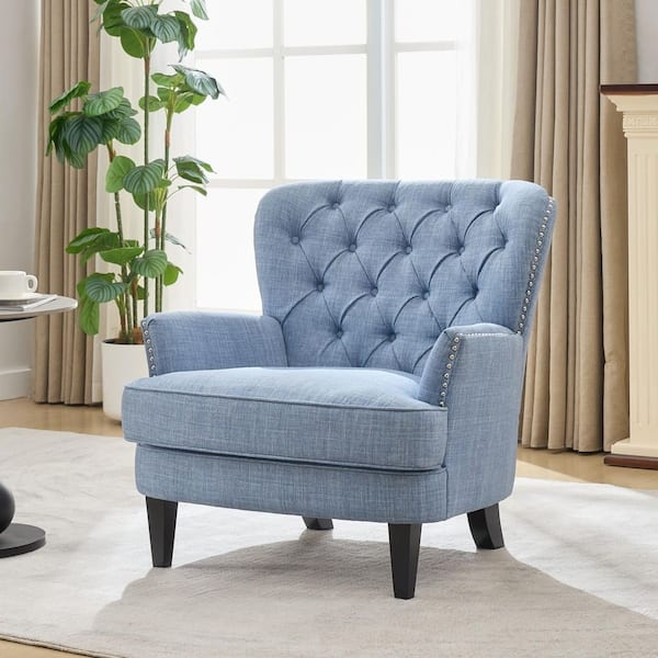 Accent Chair in Powder Blue Fabric with Rolled Arms