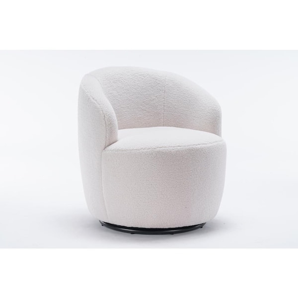 Accent Chair in Teddy Fabric Swivel Barrel Cream Textured Boucle Armchair