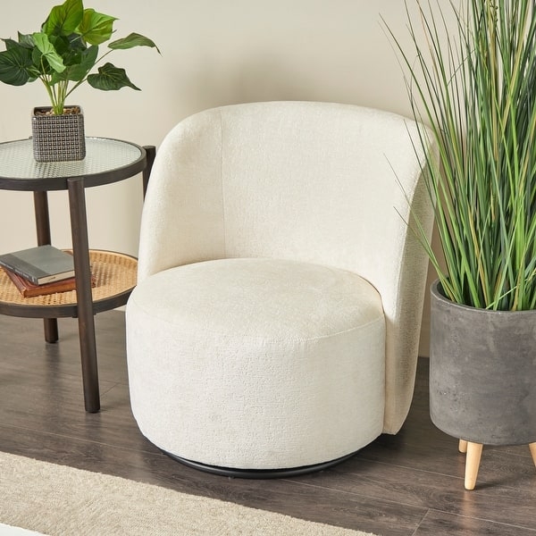 Accent Chair Low Profile Swivel Boucle Round Seat Matte Finish Base