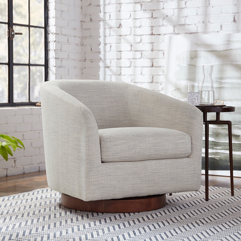 Accent Chair: Marled Weave Swivel Barrel with Wood Base