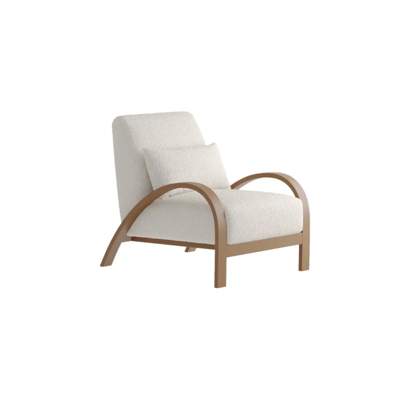 Accent Chair Mid Century Arched Armrests Sherpa Texture Wood