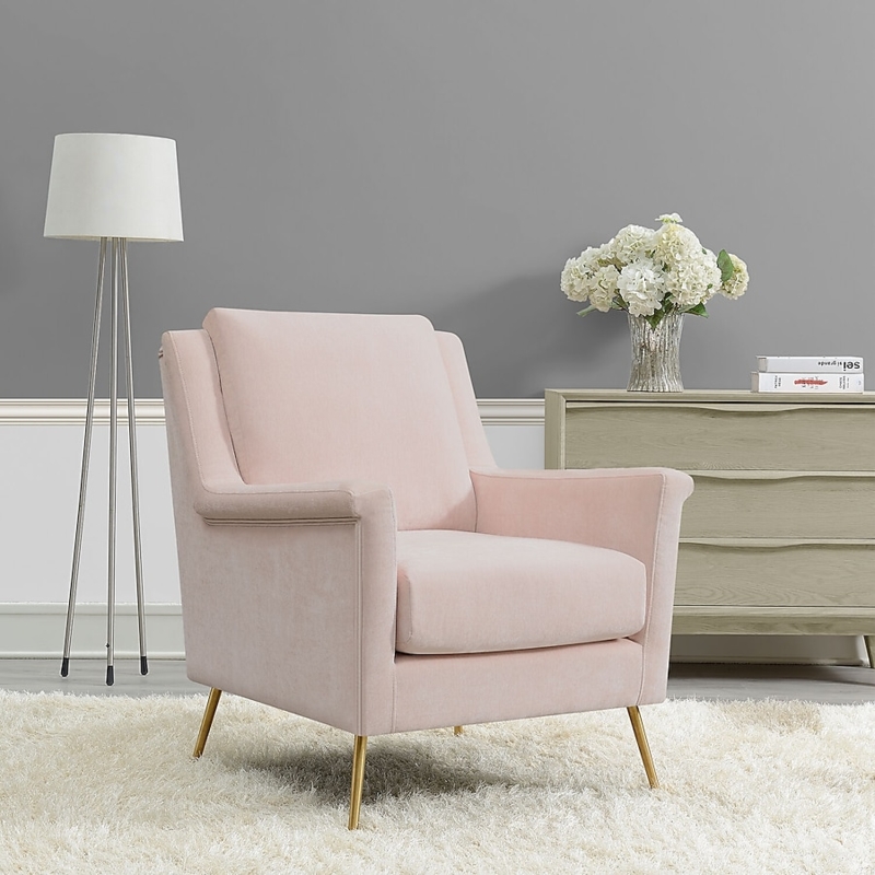 Accent Chair Mid Century Armchair Blush Pink with Sloping Armrests