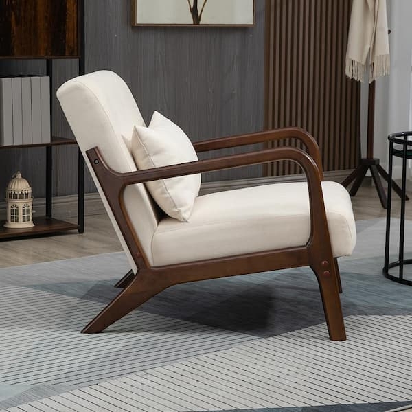 Accent Chair Mid Century Curved Wood Armrests Lumbar Cushion