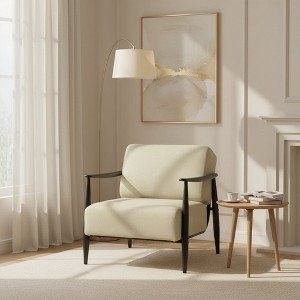 Accent Chair Mid Century Dark Wood Frame Tapered Legs Beige