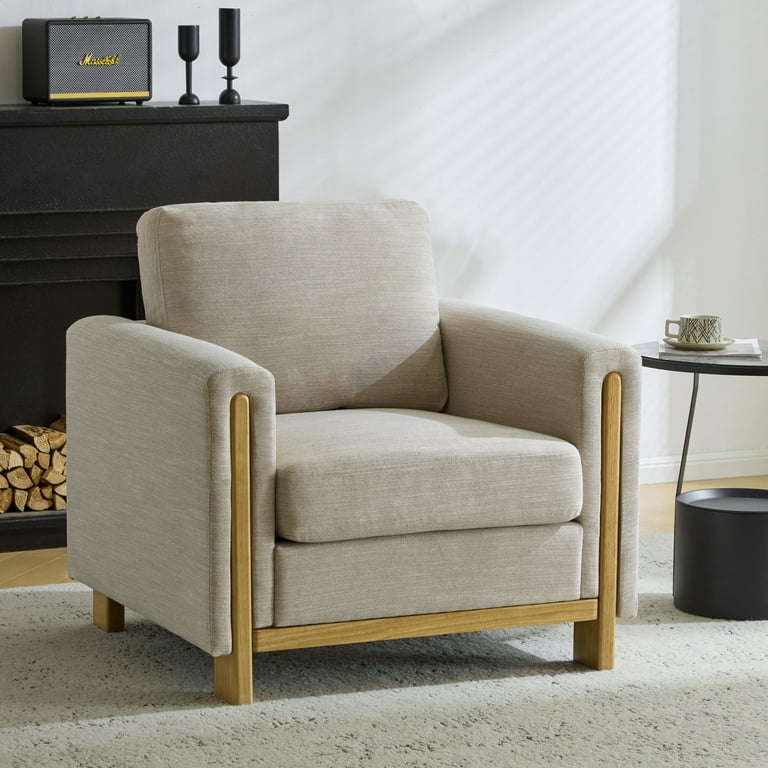Accent Chair Mid Century Integrated Wood Frame Square Silhouette