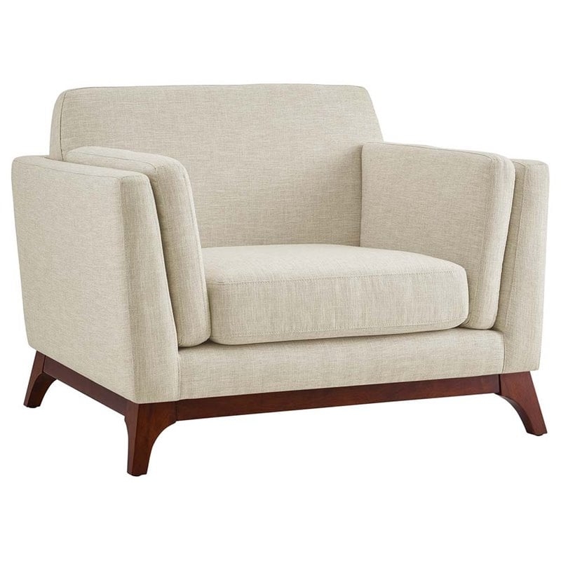 Accent Chair Mid Century Recessed Arms Dark Wood Base Tapered