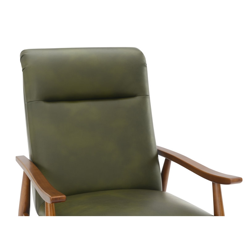 Accent Chair Olive Green Leather Closeup, High Back & Curved Arms