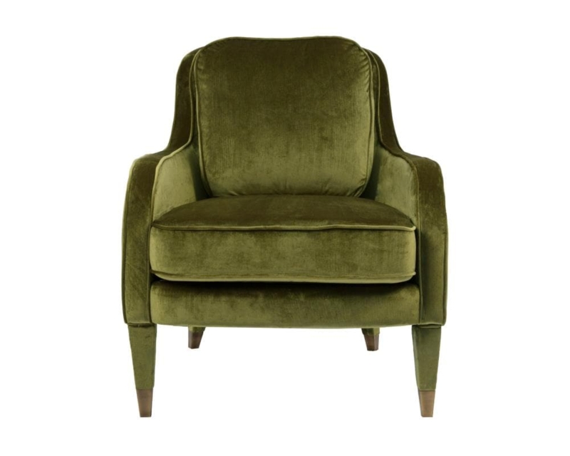 Accent Chair, Olive Velvet with Piped Edges, Capped Legs