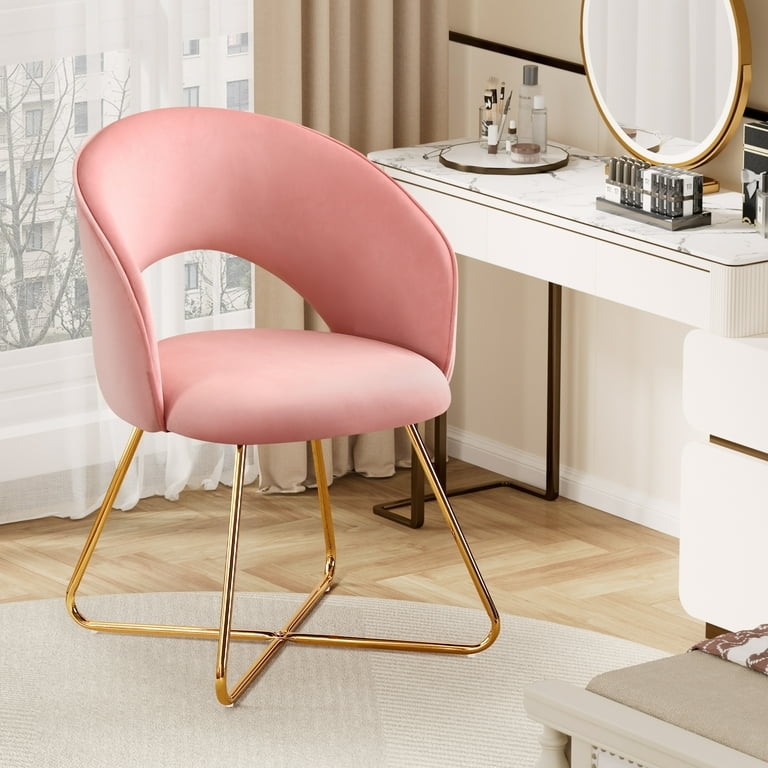 Accent Chair Open Back Gold Cross Base Velvet Glam