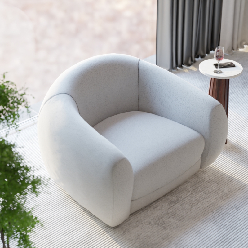 Accent Chair: Organic Silhouette Boucle Swivel with Deep Seat