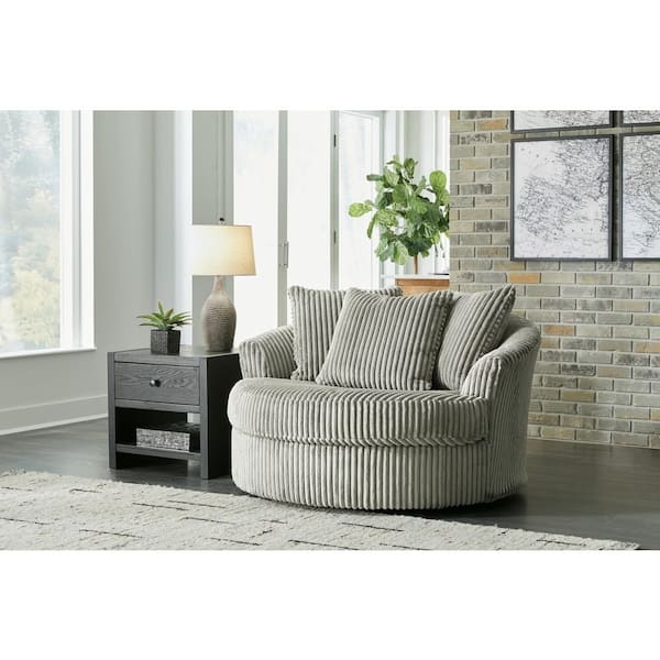 Accent Chair Oversized Gray Ribbed Swivel Chair